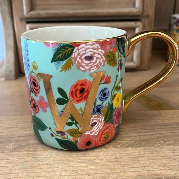 Anthropologie Other - Anthropologie x Rifle Paper Co Mug Garden Party Monogram “W” Gold Handle Floral